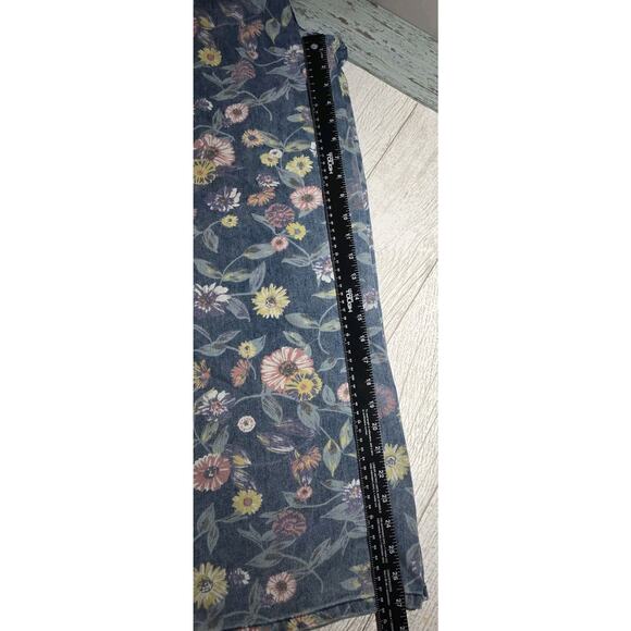 Easel Twill Denim Floral Print Pants Washed MEDIUM Flared Boho Hippie Peasant - Picture 8 of 9
